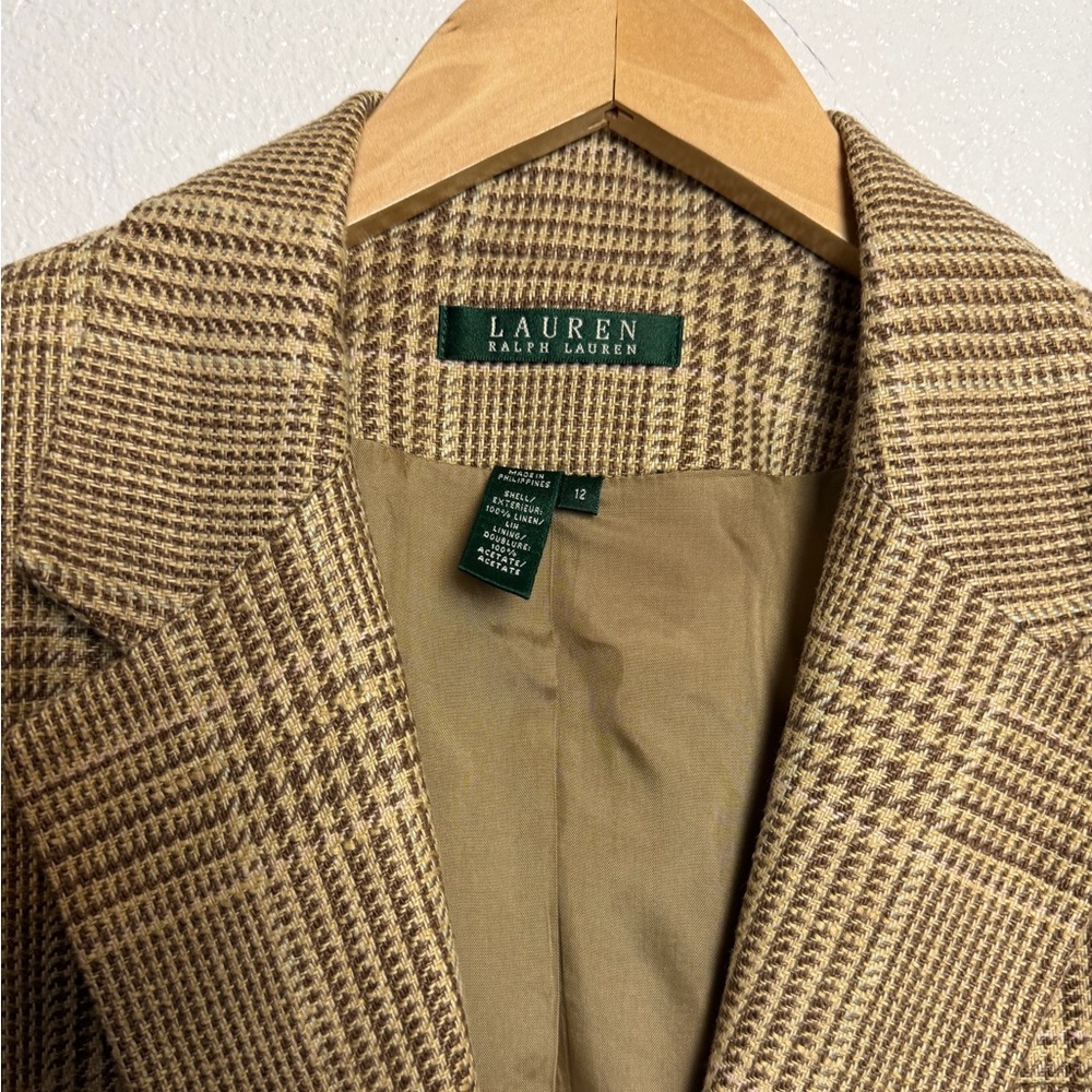 Lauren Ralph Lauren Glen Plaid Blazer Tan and Brown Size 12 - Picture 3 of 11